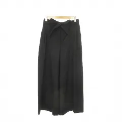 ロートレアモン LAUTREAMONT ワイドパンツ 38 黒 ブラック リボンベルト ストレッチ バックゴム フルレングス /AH29 ■GY61