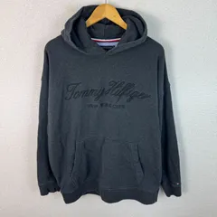 TOMMY HILFIGER トミーヒルフィガー スウェット パーカー ロゴ刺繍 チャコール XLサイズ メンズ 古着 ストリート アメカジ