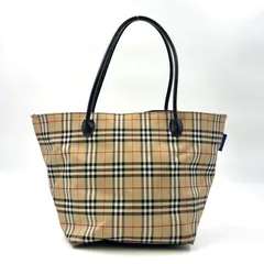 BURBERRY ノバチェック  ハンドバッグ レザー×ナイロン ブラック×ベージュ トートバッグ シルバー
