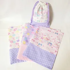sale ハンドメイド ユニコーン柄 ランチョンマット3枚＋巾着袋1枚セット
