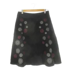 ローラアシュレイ LAURA ASHLEY コーデュロイスカート 13 黒 ブラック 花刺繍 Aライン ミディ丈 /CK42 ■GY58