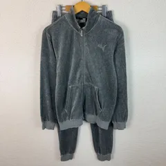 PUMA プーマ ジャージ ベロア セットアップ ロゴ刺繍 フルジップ グレー Sサイズ メンズ 古着 スポーツMIX ストリート