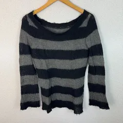 ボーダーニット 太ボーダー ブラック Mサイズ レディース 古着 グランジ Y2K　モヘア