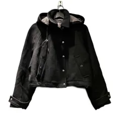 ザラ ZARA クロップドフードウールブレンドジャケット M 黒 ブラック ■GY58