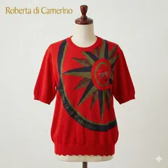 Roberta di Camerino グラフィックニットセーター レッド L 90年代 日本製 #K023-9のサムネイル
