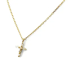 アガット agete クロスモチーフ ネックレス YG イエローゴールド メレダイヤ 十字架 ペンダント ネックレス K18 ダイヤモンド レディース 【中古】