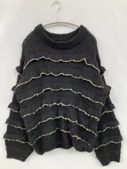 merry jenny メリージェニー ニット/セーター F ブラック 無地 フリル ミドル丈 長袖 クルーネック(丸首)