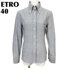 【美品】 ETRO 長袖シャツ ボタンダウン 40 ライトグレー ロゴ刺繍