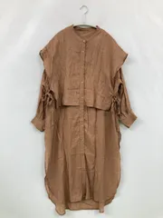 シャツワンピース M~L ブラウン 無地 長袖 ミモレ・半端丈