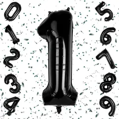 【特価商品】披露宴 結婚式 パーティー お祝い 記念日 ギフト 女の子 男の子 飾り付け ハッピーバースデー ナンバー1 40インチ 誕生日 アルミ風船 ブラック 数字バルーン Exgox