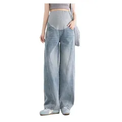 【在庫セール】ワイドパンツ ロング丈 ジーンズ 妊娠服 ウエスト調整 着痩せ効果 マタニティパンツ 体型カバー ポケット付き