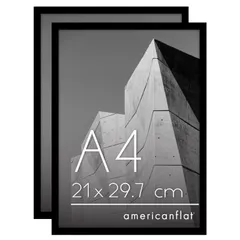 【特価商品】Americanflat A4 額縁 フォトフレーム 2個セット 耐衝撃ガラス付き 細枠デザイン（壁掛け・卓上対応） - ブラック（ストリームラインコレクション）