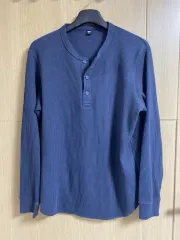 UNIQLO ユニクロ ワッフル ヘンリーネック 長袖Tシャツ ネイビー Lサイズ
