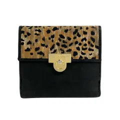 LEONARD(レオナール) 2つ折り財布 - 黒×ライトブラウン×マルチ 豹柄切替 レザー