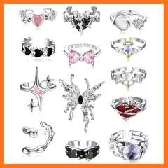 【新品】 [Diamday] 13ペア Y2K リング セット 指輪 レディース 黒 ハート リング 調整可能 金属アレルギー対応 かわいい y2k アクセサリー 0