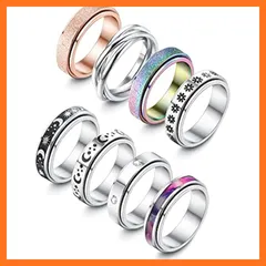 【新品】 [JeryWe] 8個セット 指輪 レディース メンズ リング ステンレス 金属アレルギー対応 リング ファッション アクセサリー ピンキーリング セット 不安やストレス 解消 リング (18) 0