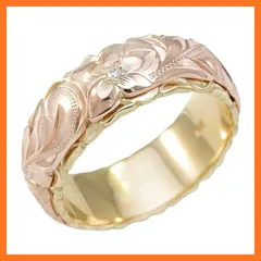 【新品】 [ALOHAMONI] ハワイアンジュエリー リング プルメリア スクロール 彫刻 デザイン ジルコニア ストーン ハワイ 指輪 装飾 レディース メンズ ユニセックス ゴールド ピンクゴールド (22号) 0