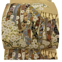 【美品】 袋帯 逸品 短冊 桜 金銀糸 刺繍 ベージュ 六通 正絹 【中古】