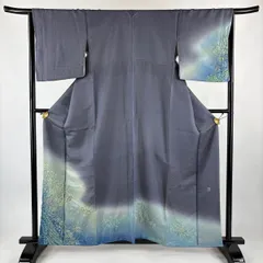 【美品】 訪問着 身丈157.5cm 裄丈65cm M 袷 落款 辻が花 金通し ぼかし 灰紫 正絹 名品 【中古】