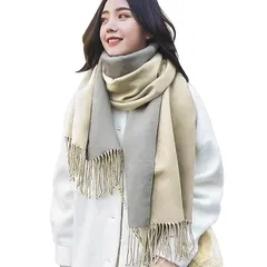 [Trnvco] マフラー レディース 厚手 カシミヤタッチ 秋冬定番 ストール 大判 リバーシブル ショール 両面使える スカーフ 襟巻き 無地 フリンジ付き 防寒 暖かい ふわふわ おしゃれ クリスマスプレゼント 男女兼用 (ベージュ) 0