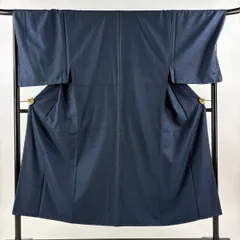 男着物 身丈146.5cm 裄丈70.5cm M 袷 アンサンブル 紬 亀甲絣 紺色 正絹 秀品 【中古】