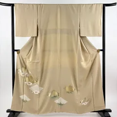 色留袖 身丈159cm 裄丈63.5cm S 袷 松竹梅 金糸 金彩 ベージュ 正絹 秀品 三つ紋 【中古】