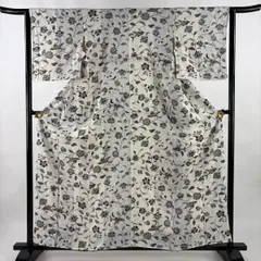 小紋 身丈159.5cm 裄丈63cm S 袷 鳥 花唐草 金彩 クリーム 正絹 優品 【中古】