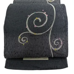 【美品】 袋帯 名品 唐草 幾何学 墨色 六通 正絹 【中古】