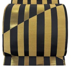 【美品】 袋帯 秀品 縞 幾何学模様 箔 黒 六通 正絹 【中古】