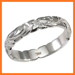 【新品】 [ALOHAMONI] ハワイアンジュエリー リング プルメリア スクロール 彫刻 細身 デザイン ハワイ 指輪 装飾 レディース メンズ ユニセックス シルバー925 (シルバー, 13号)