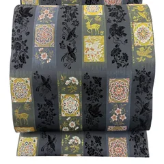 【美品】 袋帯 名品 花鳥 華文 金糸 刺繍 灰色 六通 正絹 【中古】