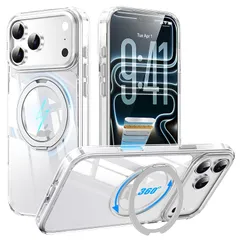 【新品】 Tekka iPhone iPhone 17 Pro Max 用 ケース【360°回転スタンド一体型・MagSafe対応】 リングスタンド付き マグネット吸着 急速充電対応 米軍MIL規格 耐衝撃 薄型 軽量 クリア 指紋防止 黄変防止 カメラ保 1