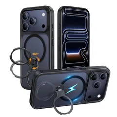 【新品】 NIMASO iPhone 17 Pro ケース【米軍MIL規格 MagSafeアクセサリー対応 360°回転スタンド カメラコントロールカバー 横縦両立 指紋防止】 落下防止 耐衝撃 いphone17pro 用 半透明 ワイヤレス充電対応 スト 1