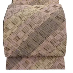 【美品】 袋帯 名品 斜め格子 金糸 箔 ピンク 全通 正絹 【中古】