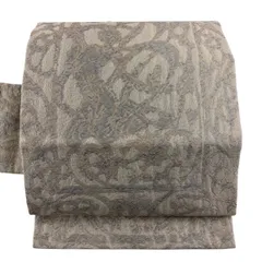 【美品】 名古屋帯 名品 千地泰弘 落款 幾何学模様 箔 ラメ糸 ベージュ 正絹 【中古】