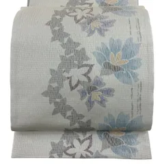 【美品】 袋帯 逸品 草花 金糸 箔 クリーム 六通 正絹 【中古】