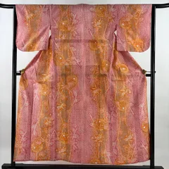 【美品】 浴衣 身丈155cm 裄丈62cm S 絞り浴衣 草花 ピンク 綿 名品 【中古】