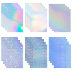 【特価商品】印刷できる ホログラムラベルシール 6種類 24枚セット A4サイズ ホログラフィック 印刷可能なビニールステッカー紙 防水、速乾性、自己粘着性、キラキラ かわいい DIYステッカー インクジェット/レーザープリンター兼用