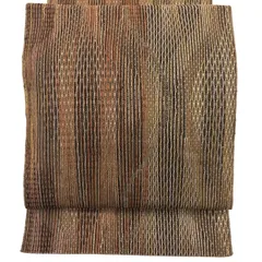 【美品】 名古屋帯 秀品 八寸名古屋帯 夏帯 トンネル仕立て 縞 幾何学模様 赤茶 正絹 【中古】