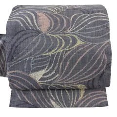 名古屋帯 秀品 紬 幾何学模様 灰紫 正絹 【中古】