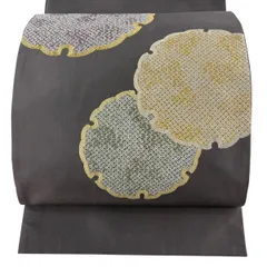 袋帯 秀品 雪輪 金銀糸 茶紫 お太鼓柄 正絹 【中古】