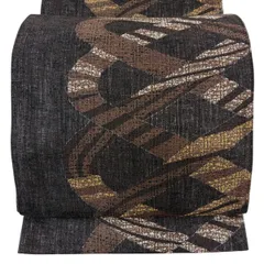 【美品】 袋帯 秀品 幾何学模様 金糸 茶紫 六通 正絹 【中古】