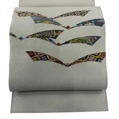 名古屋帯 秀品 八寸名古屋帯 松葉仕立て 花唐草 花菱 金銀糸 綴れ 灰茶 正絹 【中古】