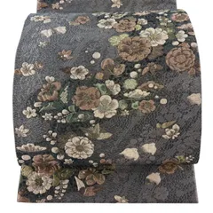【美品】 袋帯 秀品 やまと 草花 千鳥 箔 金糸 灰紫 六通 正絹 【中古】