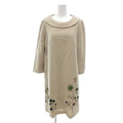 ホコモモラデシビラ Jocomomola de Sybilla ワンピース ひざ丈 ウール 40 ベージュ 丸襟 七分袖 フラワーモチーフ /NL ■GY61