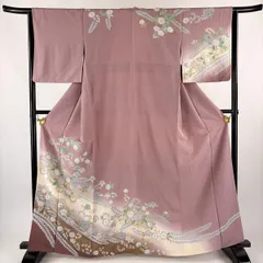 訪問着 身丈162cm 裄丈63cm S 袷 辻が花柄 桜 金彩 ぼかし ピンク 正絹 秀品 【中古】