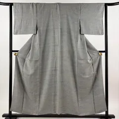 小紋 身丈155cm 裄丈64cm M 袷 落款 幾何学模様 灰緑 正絹 秀品 【中古】