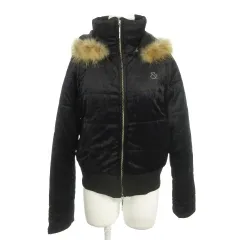 アンドバイピー&ディー ピンキー&ダイアン & by P&D ジャケット 2way ベスト 中綿 38 黒 ブラック ファー付きフード 長袖 ベルベット調 /MN24 ■GY59