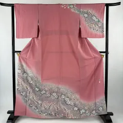訪問着 身丈164.5cm 裄丈61.5cm S 袷 落款 辻が花 ぼかし ピンク 正絹 名品 【中古】