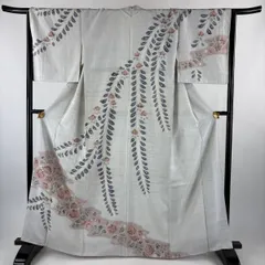 訪問着 身丈163.5cm 裄丈67cm M 袷 紬地 ますいわ屋 辻が花柄 絞り 灰色 正絹 名品 【中古】
